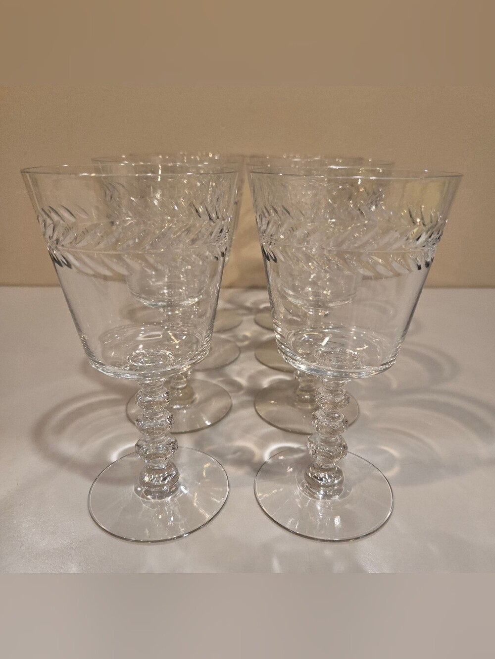 Vintage Tiffin-Franciscan Crystal 10oz Wine Goblets In Woodstock Pattern X 8